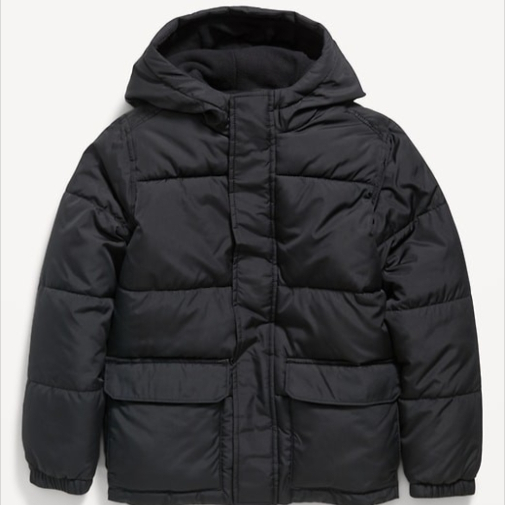 Men's Black Hooded Puffer Jacket Medium